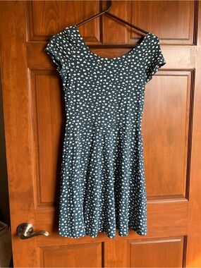 NWT! Cotton Green Skater Dress with White Heart Print